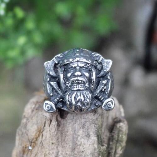 Retro Mens Silver Color Viking Stainless Steel Biker Ring Vintage Celtics Ax Warrior Berserker Symbol Norse Jewelry