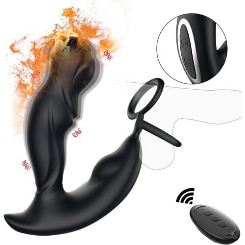 Male Prostate Massage Vibrator Anal Plug Silicone Heating Prostate Stimulator Butt Plug Delay Ejaculation Ring Toy For Men