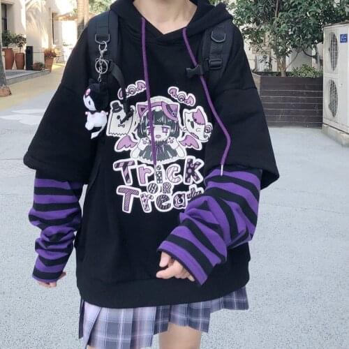 Japanese casual cartoon hip-hop Harajuku long-sleeved anime hooded kawaii autumn loose plus size Vintage women hooded sweatshirt