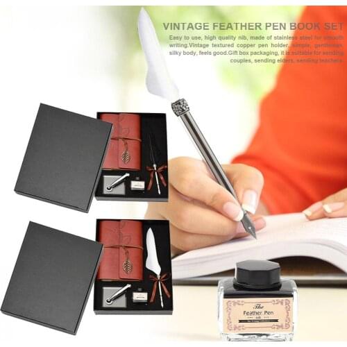 Dip Pen Writing Ink Set Fountain Retro Stainless Steel Pens Stationery Feather Box for Wedding Party Gifts Accessories