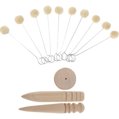 3pcs Wood Leather Edge Slicker + 10pcs Wool Daubers Assisted Dyeing Wool Ball Applicator Leather Craft DIY Hand Tool Set