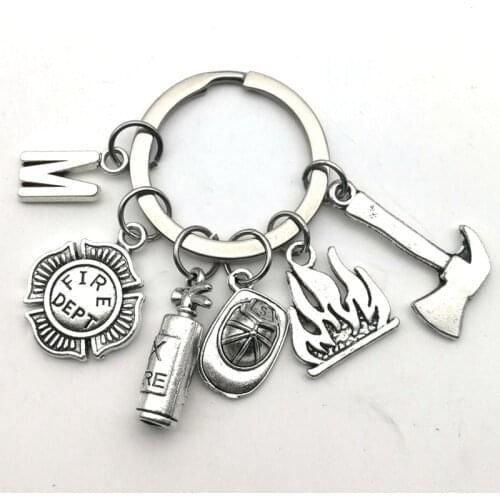 2020 New Fire Extinguisher and Flame Keychain Letters A-Z Firemen Fire hero key ring Creative Firefighter Gift fasion jewellery