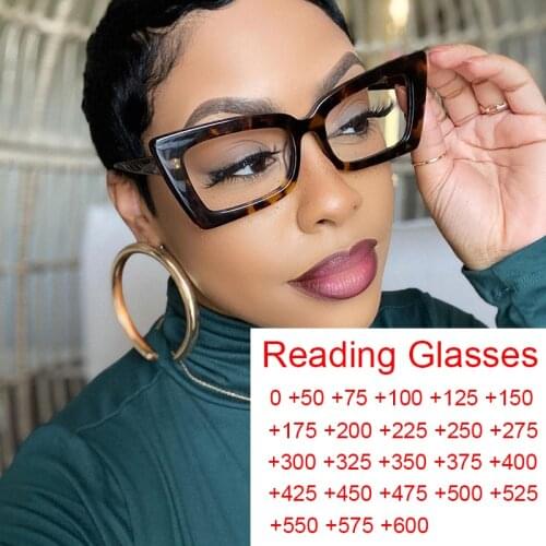 2021 Fashion Rectangle Reading Farsightedness Glasses Women Ladies Plus Point Sight 0 TO +600 Anti Blue Rays Computer Glasses