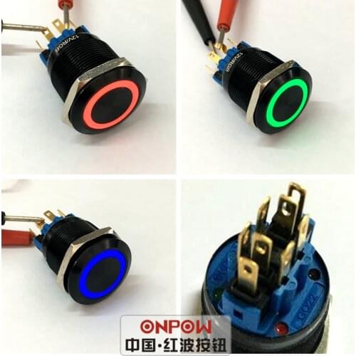 ONPOW 22mm Latching on-off Tri-color ring lighted Aluminium alloy Push Button Switch (GQ22-11ZE/RGB/12V/A/new) CE, ROHS