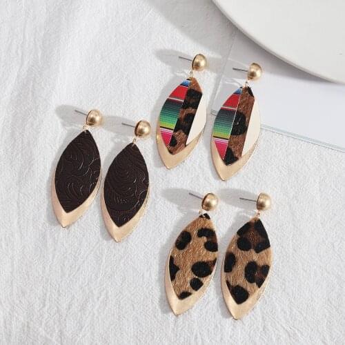 Oval Leaf Shape Leopard snakeskin Grain Pattern PU Leather Earrings Dangle Brincos Pendientes Fashion Brand Jewelry Women