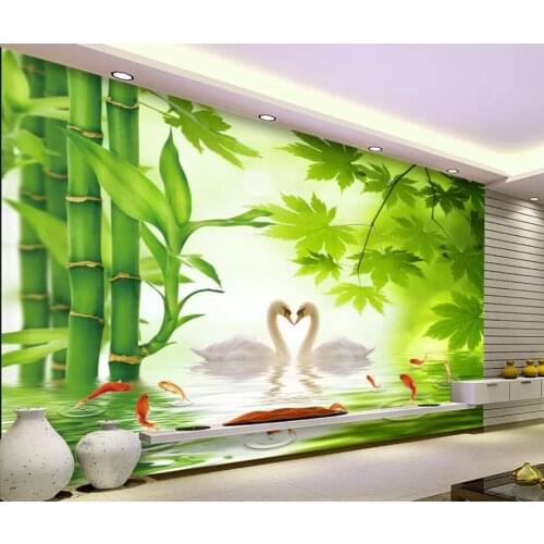 Custom Any Size Mural Wallpaper Swan Lake Bamboo Living Room Background Wall Living Room Wallpaper 3D Painting