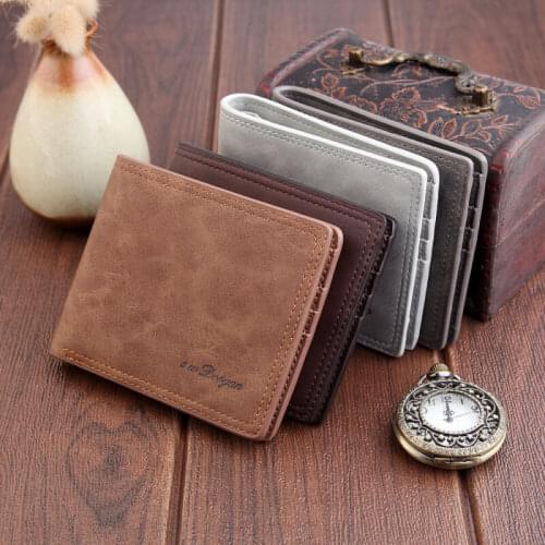 Casual Mens Wallets Leather Solid Luxury Bifold ID Card Holder Short Purse Wallet Billfold Business Male Slim Clutch