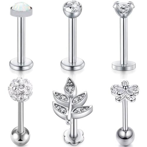 JFORYOU 4-6 Pcs Earrings Cartilage Tragus Earrings 16G Surgical Steel Opal & CZ Rook Hoop Helix Conch Snug Daith Piercing