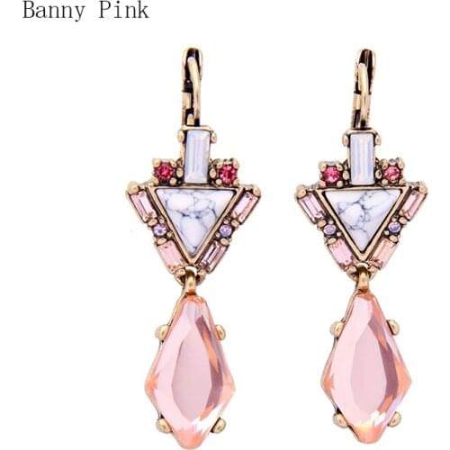 Vintage Alloy Geo Pendant Clip Earrings For Women Chunky Synthetic Stone Statement Clip Earrings Fashion Jewelry Pendientes