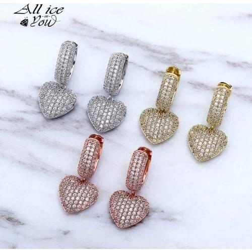 ALLICEONYOU Heart Pendant Earrings High Quality Iced Out Cubic Zirconia Hip Hop Fashion Delicate Women Jewelry For Sisters Gift