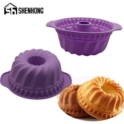 SHENHONG Food Grade Wave Pattern Chimney Silicone Cake Molds 9 Inch Savarin Chiffon Moulds Handmade Bread Baking Tools Bakeware