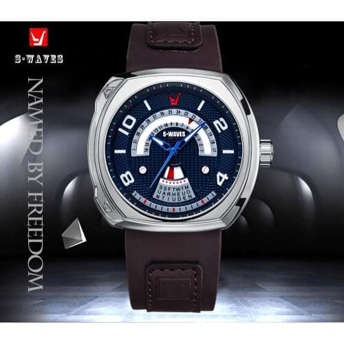 SWAVES New Men Watch Luxury Unique Fashion Quartz Wristwatch Mens Leather Week Waterproof Great Brand Montre Homme Silver Blue