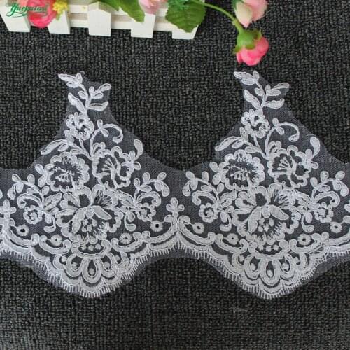 YACKALASI 5 Yds White Bridal Wedding Lace Fabrics Appliqued Scalloped 3D Flower Embroidered Sewing Trims For Dress 19cm