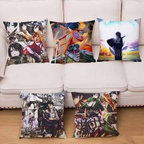 Japan Anime Attack On Titan Print Cushion Cover Soft Plush Polyester Kid Gift Square Pillowcase Sofa Home Decor Pillows Cases