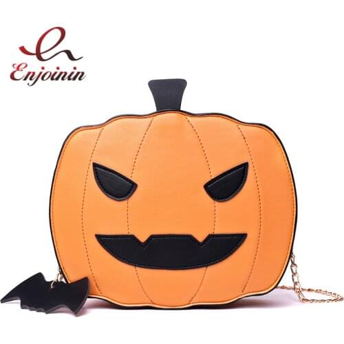 Fun Cute Pumpkin Shape Shoulder Bag Pu Leather Daily Casual Girls MIni Crossbody Bag Chain Purse for Women Clutch Bag Handbag