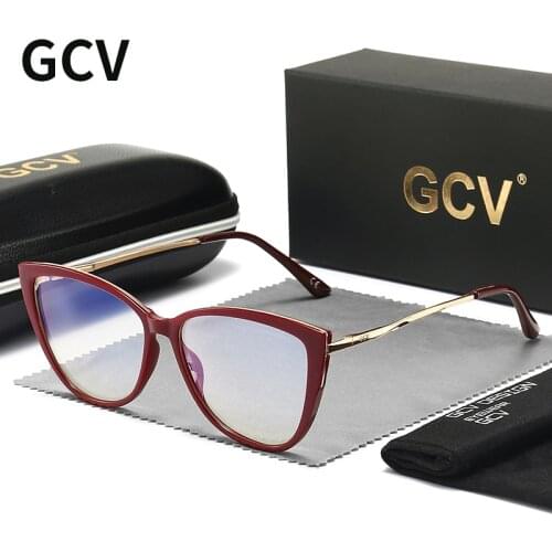 GCV Women Blue Light Blocking Glasses Sexy Fashion Cat Eye Eyeglasses Hinges Anti Blue Ray Computer Game Glasse Ultralight Frame