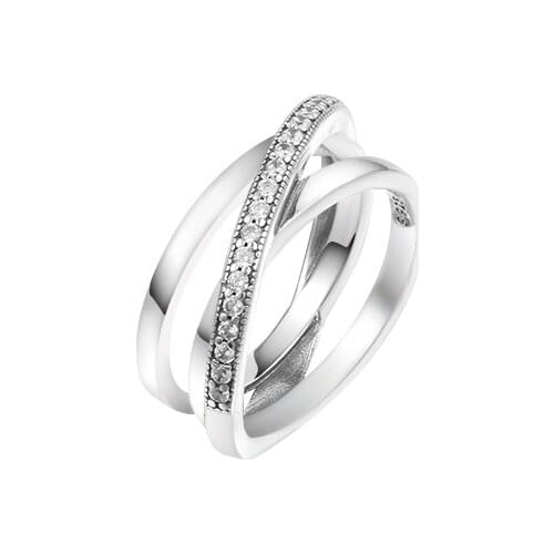 Authentic 925 Sterling Silver Crossover Pave Triple Band Rings for Women Wedding Engagement Ring Fine Jewelry Gift Bague 2021