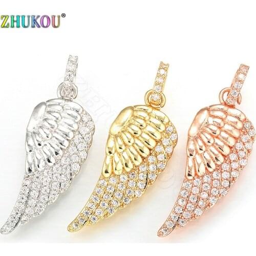 ZHUKOU 13x38mm Best quality angel wings pendant brass metal Charms for Women necklace and earring making Accessories VD412