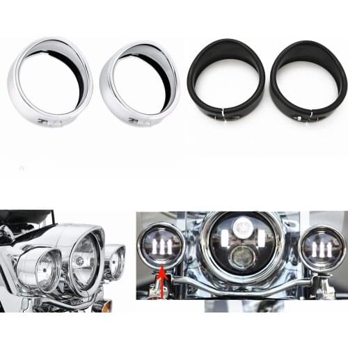 1Pair Motorcycle 4.5 Visor Style Passing Lamp Trim Ring 4 1/2" Auxiliary Lamps For Harley Touring Electra Glide Street Glide FLH