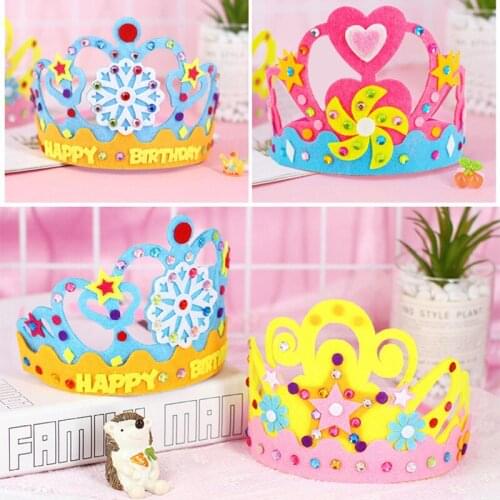 1Pcs Non-woven Fabric Material Crown Pattern Sequin Birthday Hat DIY Handmade Party Decoartion Birthday Gift for Children