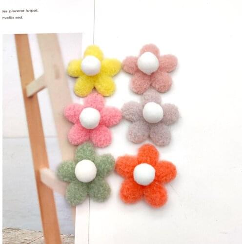 20Pcs/Lot Lamb Wool Teddy Plush Flower Appliques For Children Headwear Hair Clip And Garment Accessories