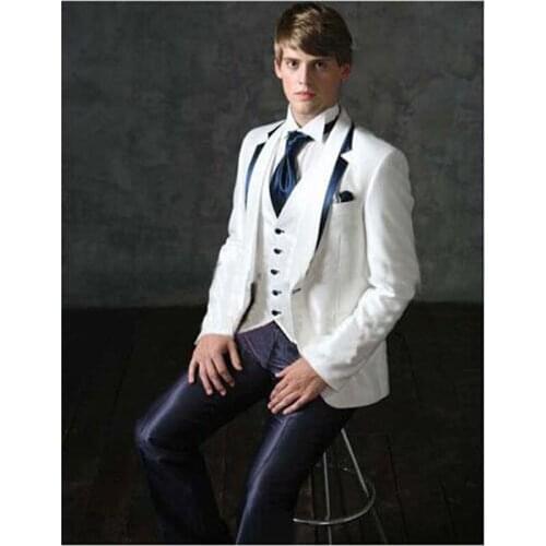 2019 Italian Design Men Suit Notch Lapel White Groom Wedding Tuxedo Best Mens Suits Young Men Daily Suit(Jacket+Pants+Vest+Tie)