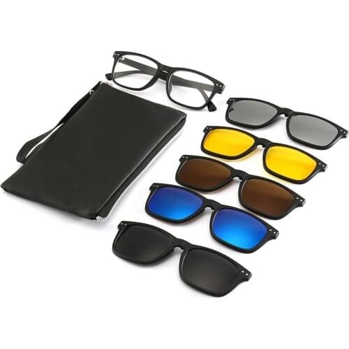 Clip on Sunglasses 5 in 1 Eyeglasses With Clip on Magnetic Driving Sunglasses Optical Glasses