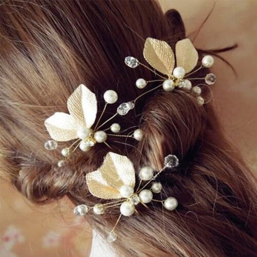 6pcs Crystal Pearl Head Pieces Flower Leaf Hairpins Bridesmaids Brides Hair Clips Pins Wedding Accessories Bridal Jewelry