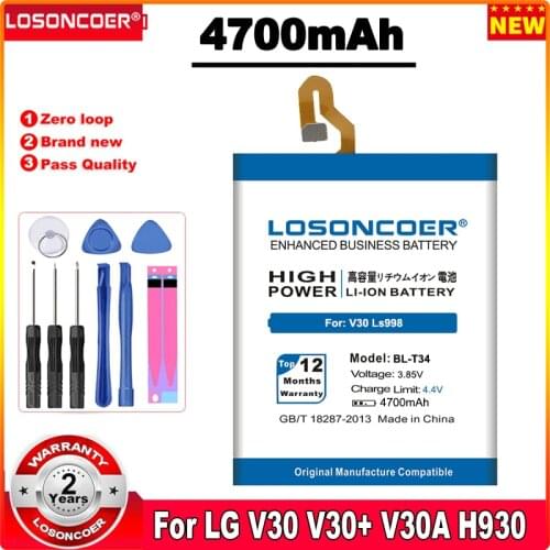 LOSONCOER 4700mAh BL-T34 Battery For LG Sprint V30 V30+ LS998 H930 H932 V30A Mobile Phone Battery