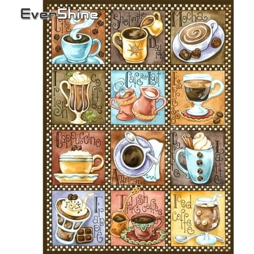 EverShine Coffee Diamond Painting Full Square Rhinestones Diamond Embroidery Full Display Scenery Diamond Mosaic Wall Deocor