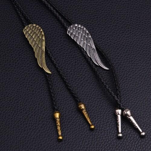Bolo Tie retro shirt chain wings collar rope leather necklace long tie pendant