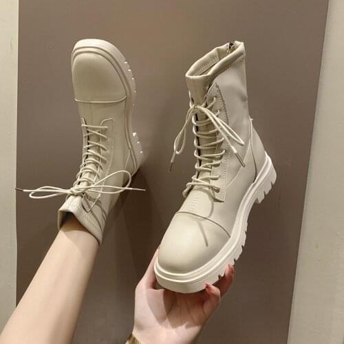 Brand Womens Shoes Winter Boots Lady Clogs Platform Booties Ladies Boots-women Flat Heel Round Toe Zipper Fashion 2020 White