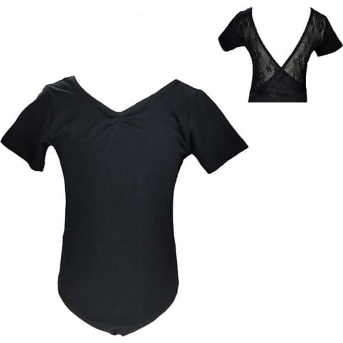 Black Girls Short Sleeve Leotard Ballet cotton Lycra Lace for Kids Youth Children Gymnastic Leotards Ballet Dancing Yoga cloths