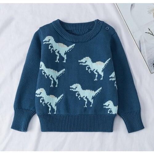 Children Clothes Autumn Winter Knitted Sweater New Cute Cartoon Dinosaur Print Long Sleeve Warm Boy Girl Sweater Kids Clothing