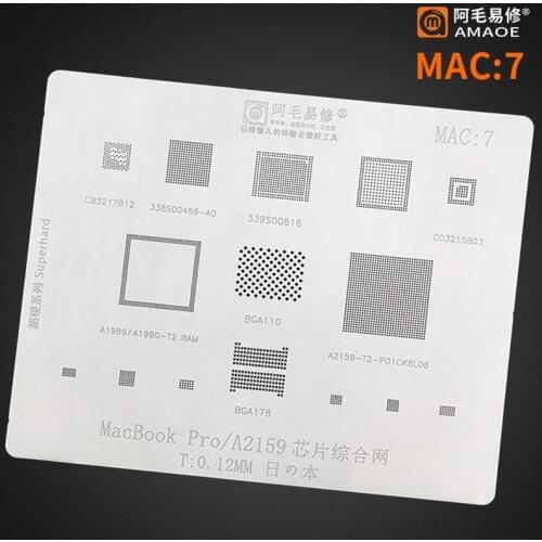 For MacBook Pro A2159/A1989/A1990 BGA Stencil 339S00616/338S00466-A0 BGA 110/178 T2 CPU RAM Chip Solder Reballing Pins Tin Plant