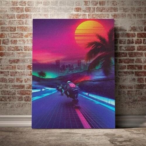 Home Decoration Synthwave Midnight Outrun Canvas HD Sun Prints Poster Painting Living Room Wall Art Modular Picture No Framework