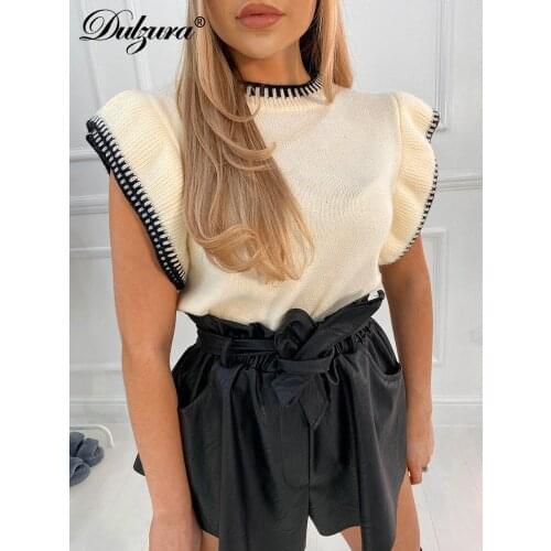 Dulzura Knitted Women Butterfly Sleeve Sweater Patchwork O Neck Elegant Party 2020 Autumn Winter Streetwear Sweet