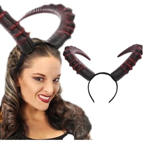 Long Horn headband Halloween Cosplay Carnival Party Dress up props Bull Demon hair hoop hand Performance Headwear Headdress