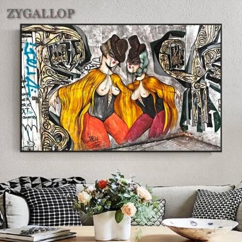Nude Woman Graffiti Wall Art Print Poster Street Art Canvas Painting Modern Graffiti Art Pictures Bar Studio Wall Decor Painting