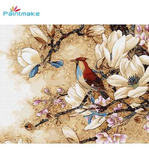 Paintmake DIY Paint By Numbers Bird and Flowers oil hand Painted On Canvas Unique For Home Decor Wall Art Picture Gifts
