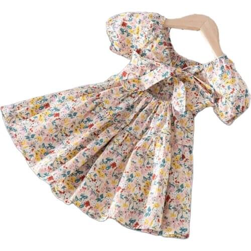 Baby Girls Summer Chiffon Clothes Floral Short Sleeve Dress For Toddler Baby Clothing 1-5 Year Birthday Princess Party Dresses