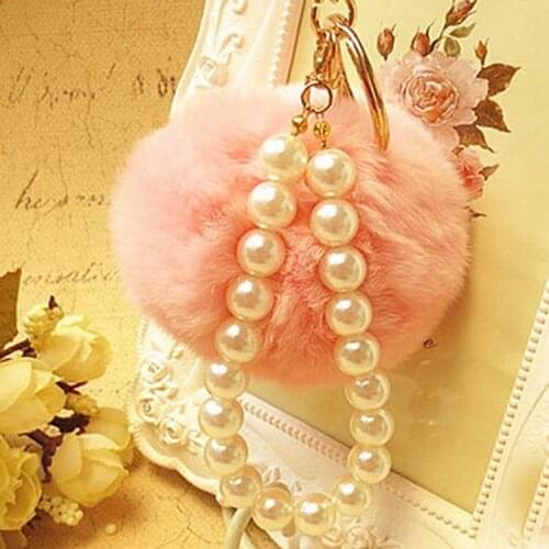 Hot Selling Real Plush Imitated Rabbit Fur Ball KeyChain With Beads Fur Pom Pom Key Chain Ball Pendant Bag Accessories EH428