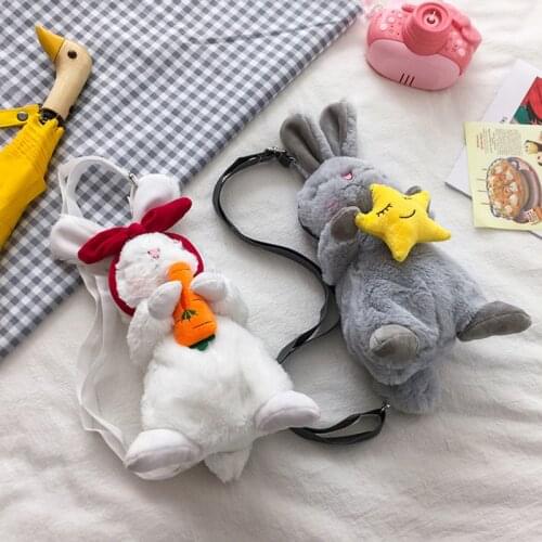 Kawaii Rabbit Plush Portable Backpack Cartoon Animal Toys Cute Bunny Fashion Chain Coin Purse Soft Stuffed Dolls Gift for Girls