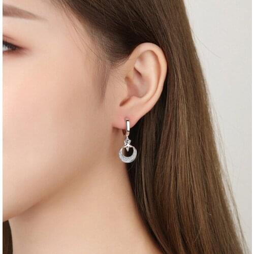 Trendy Zircon Moon Star Drop Earrings For Women Jewelry Fashion 925 Sterling Silver Earring Accessories Lady Girl Christmas Gift