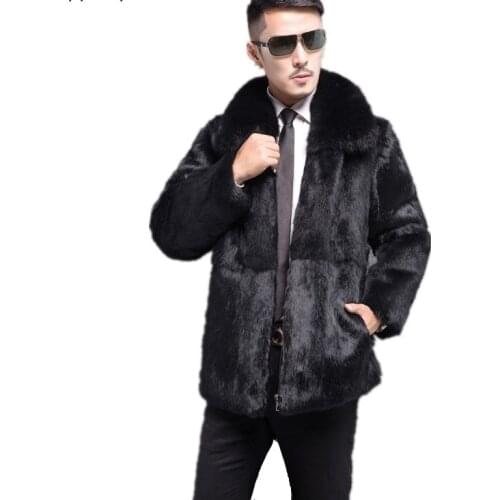Natural Whole Skin Rex Rabbit Fur Coat With rabbit fur Collar Warm For Mens Rex Rabbit Fur Coats Real Fur Jackets Mens Coats