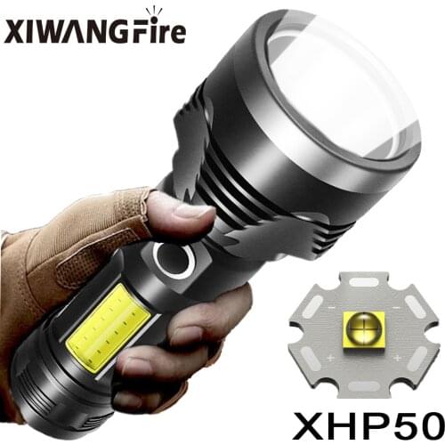 New P50 Flashlight USB Rechargeable Flash Light Cob Led Multifunctional Portable Flashlight Torch Light with Power Bank