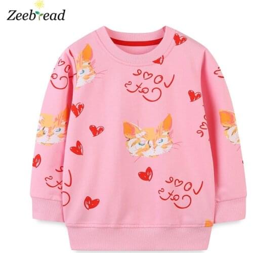 Zeebread New Arrival Long Sleeve Girls Sweatshirts For Autumn Winter Childrens Costume Fashion Animals Cats Print Sport Hooded