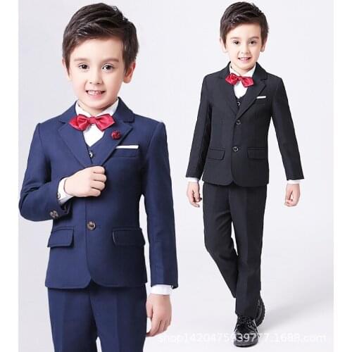 Autumn Suits & Blazers 2019 Fashion Baby Boys Shirt Pants Coat Vest Tie Suit Boys Formal Wedding Wear Cotton Children Clothes