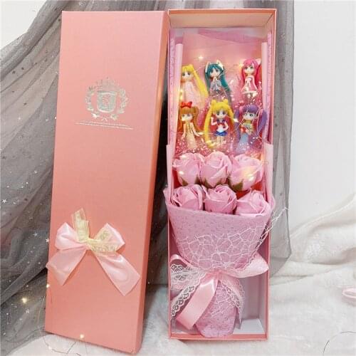 Hand Made Cartoon Plastic Anime Action Figure Toys Cartoon Bouquet Gift Box Creative Graduation Gift Valentines Day