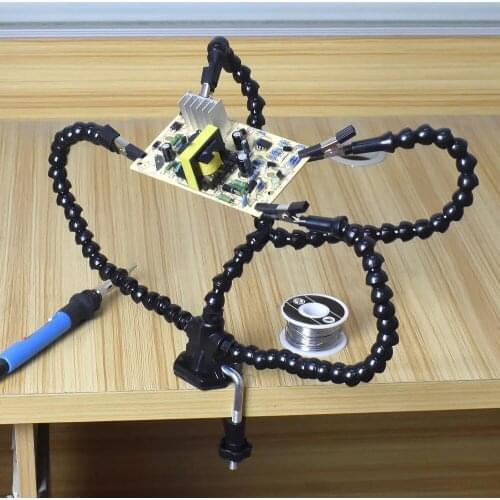 Hands Soldering Third Hand PCB Tool with 3 Flexable Arms Rotatable Clips Stable Desk Clamp Base for Soldering Assembly Repair